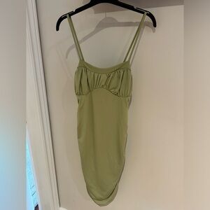 Light Green Ruched Micas Spaghetti-Strap Dress